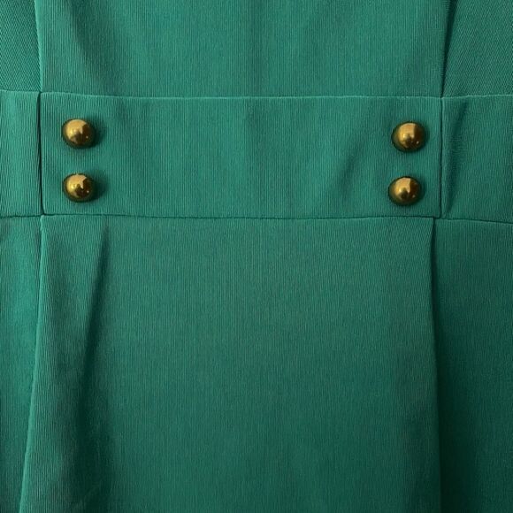 Sleek Teal Peplum Dress with Gold Detail - Picture 2 of 7